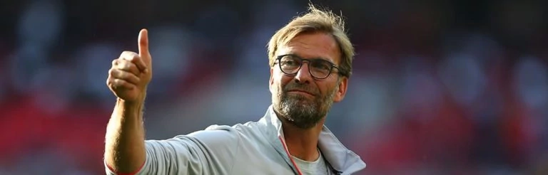 Die besten Online Sportwetten Close-up Fussballtrainer JÃ¼rgen Klopp Liverpool thump up